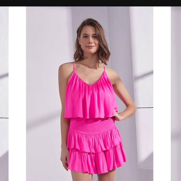 Vibrant Pink Ruffled Romper - Picture 3 of 5